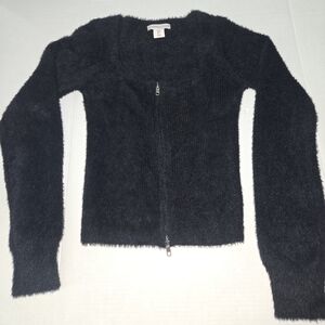 Black Fuzzy Zip-Up Sweater